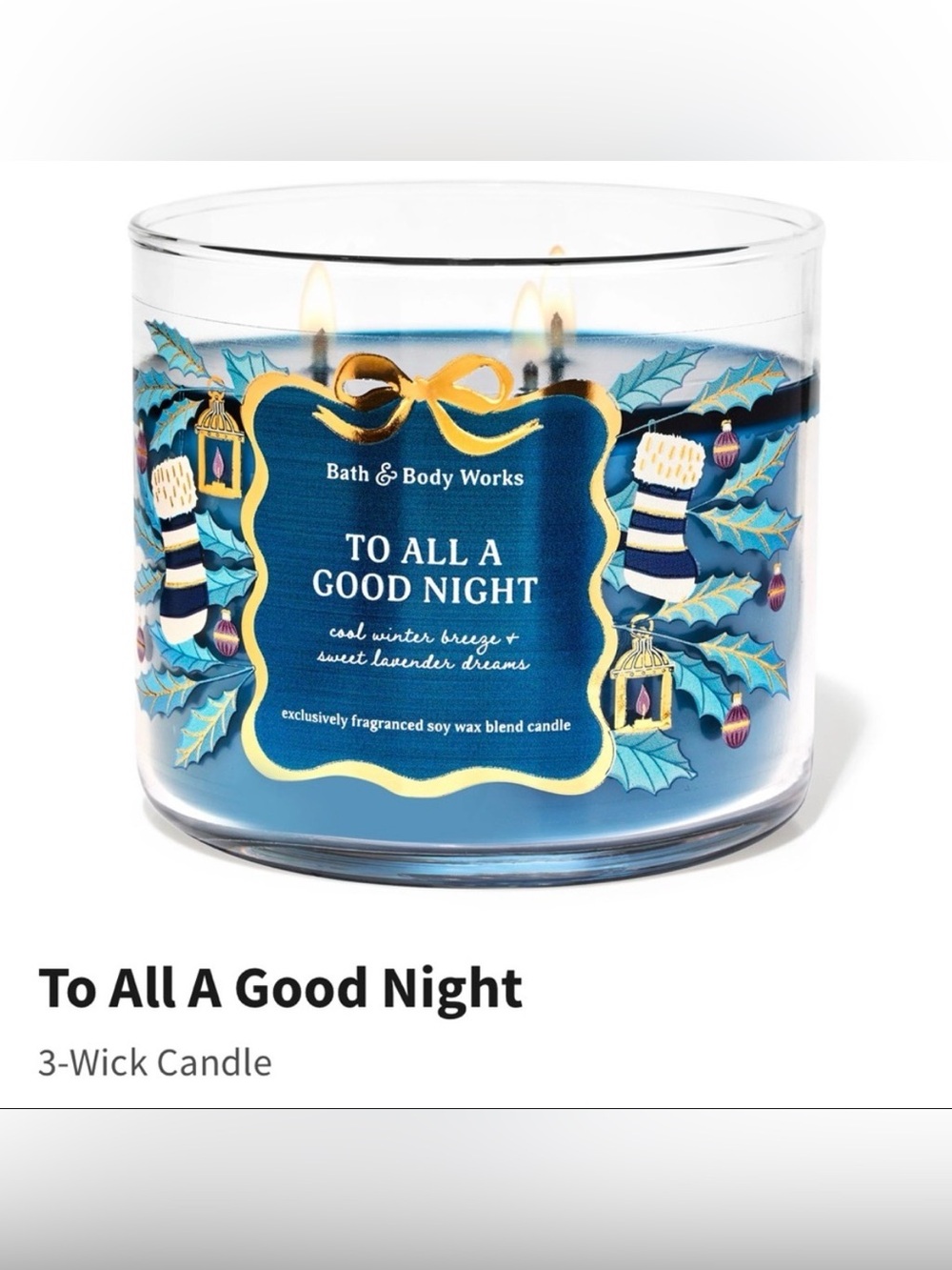 NIB B&BW “To All A Good Night” Scented 3-Wick Candle w Decorative Metal Lid